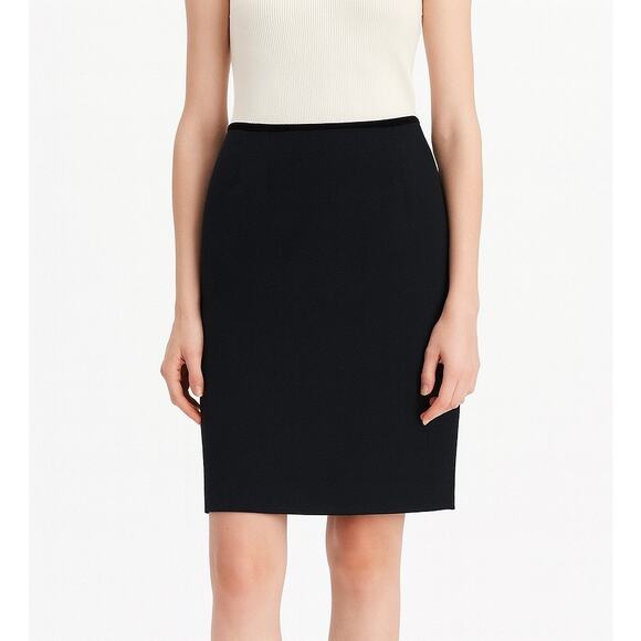 2/$15 Kasper Pure Wool Skirt Black Velvet Trim Knee Length Size 12 - Picture 1 of 5